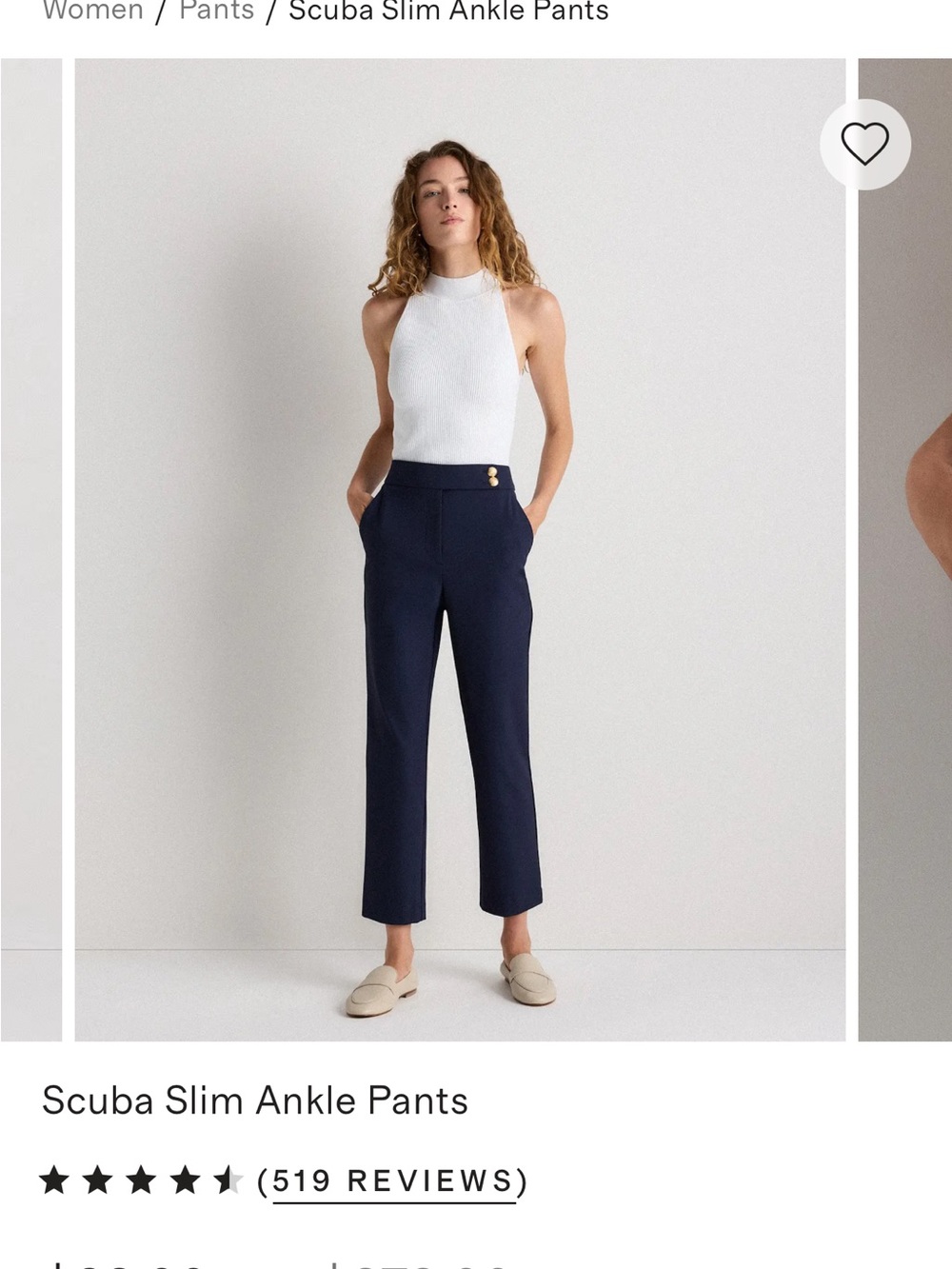 Quince Navy Straight-Leg Pull-On Pants with Gold Buttons